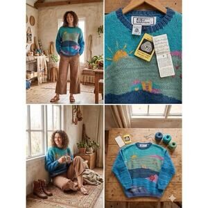 NWT Vtg Manos Del Uruguay Trombón Landscape Wool Sweater Large Deadstock Artsy